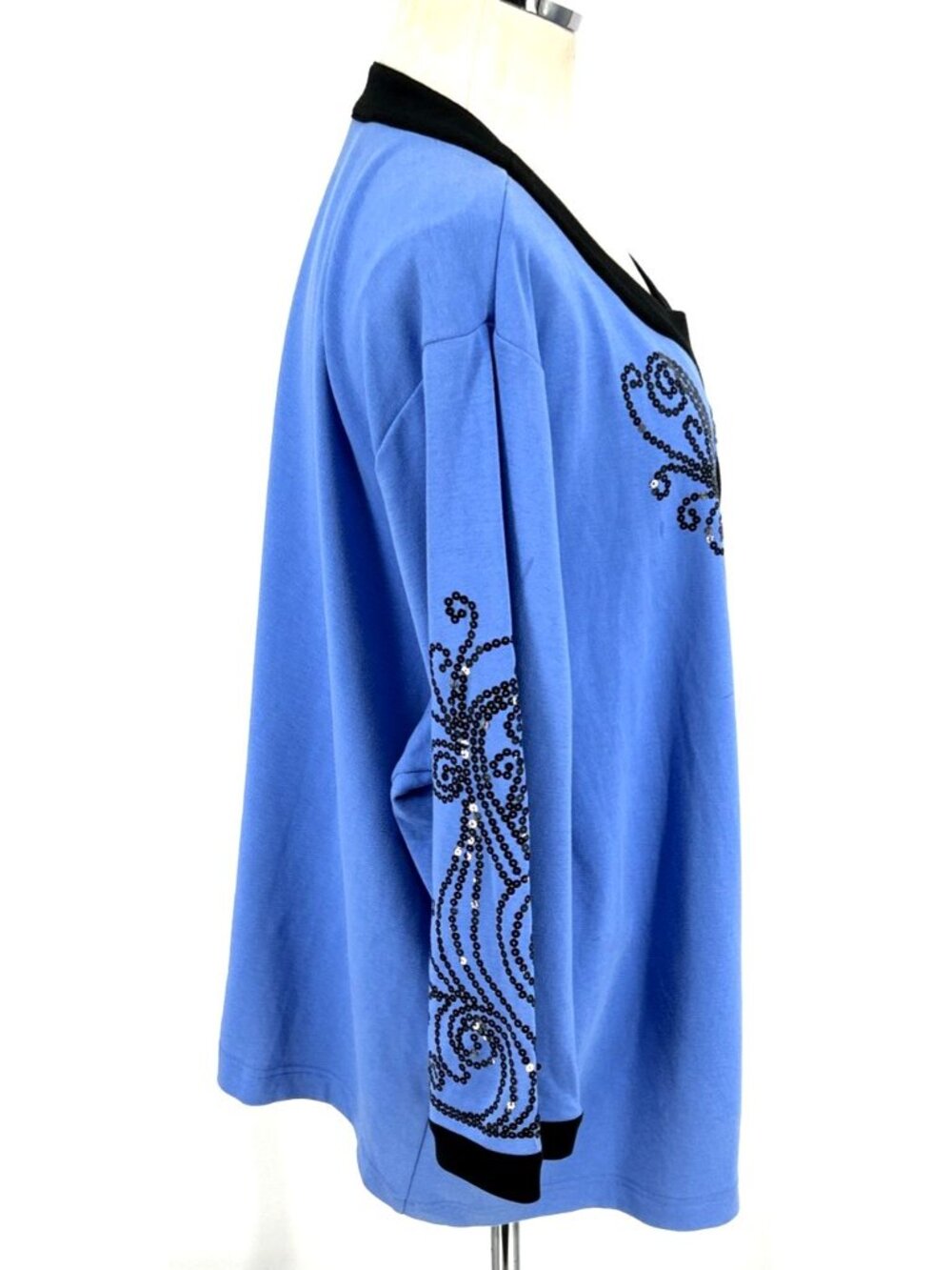 Bob Mackie Womens Cardigan Blue Black Sz 3XL Wearable Art Sequin Embellished - Picture 4 of 7